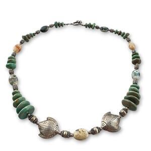 Navajo Necklace Sterling Silver Tested Natural Turquoise Fish Native Artist Boho